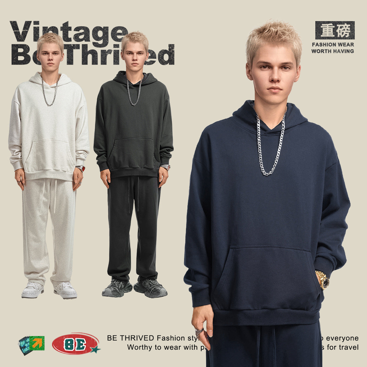 BE Hooded Pullover Loose Sweater