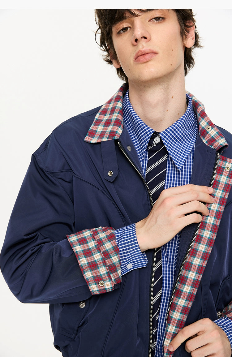 KREATE Plaid Thousand Bird Plaid Stand-up Collar Jacket