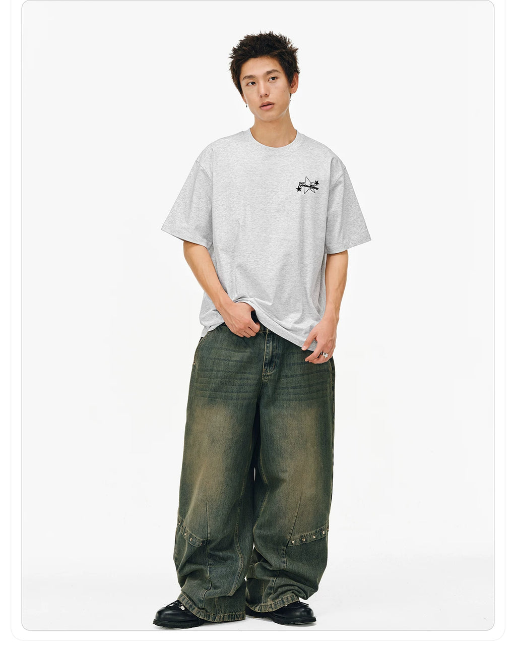 404MOB Leopard Print Star Embroidery Patch Loose Tee
