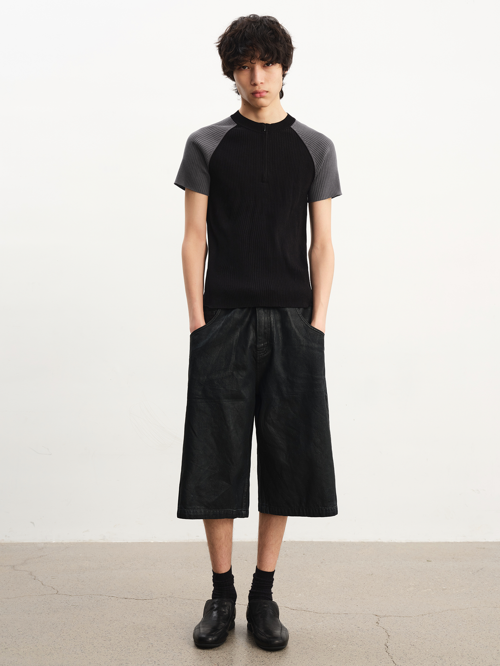 JCAESAR Half Zipper Shoulder Plunger Sports and Leisure Tee