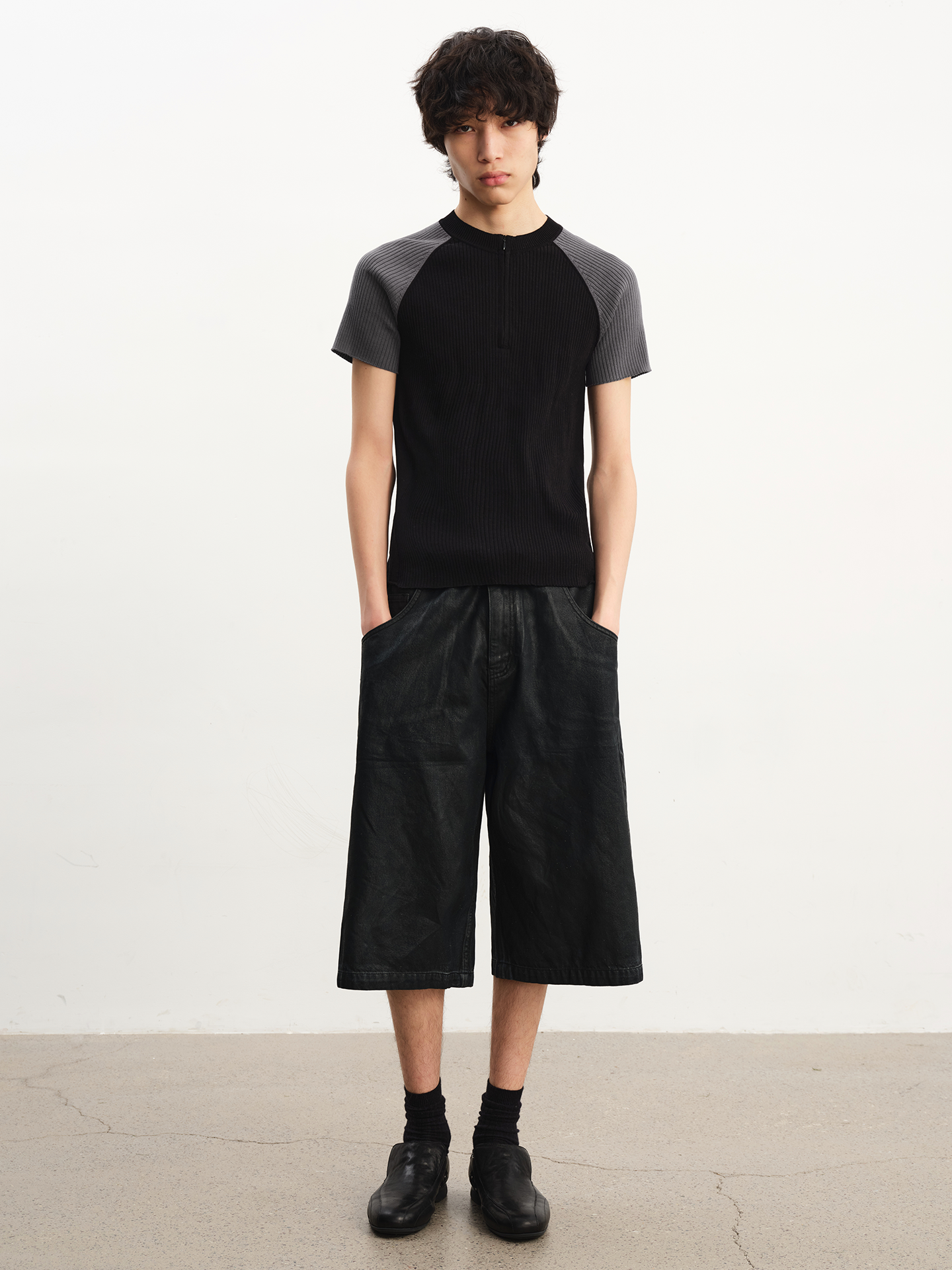 JCAESAR Half Zipper Shoulder Plunger Sports and Leisure Tee