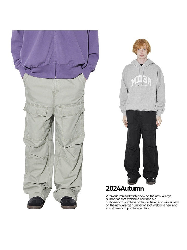 UNF washed old stone grinding white paratrooper pants