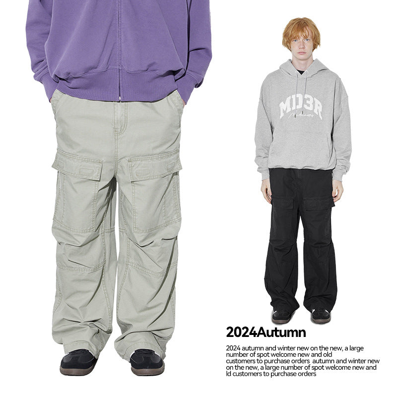 UNF washed old stone grinding white paratrooper pants