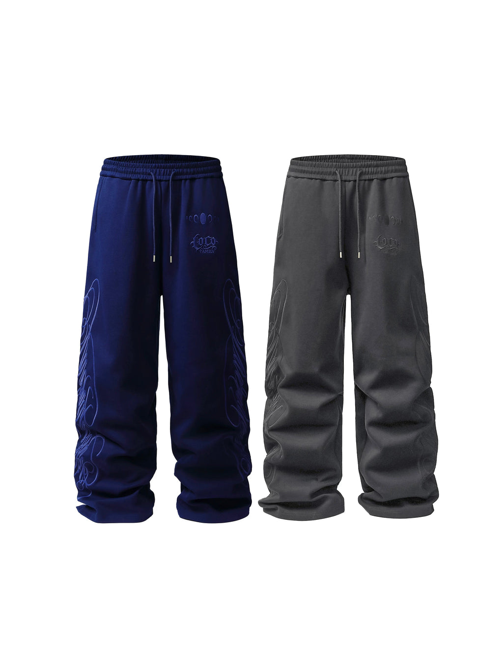 KARMANISTIC Embroidered Loose-fitting Wide-leg Sweatpants Set