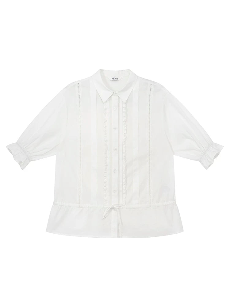 KANO Waist Drawstring Strap Lace Short Sleeve Shirt