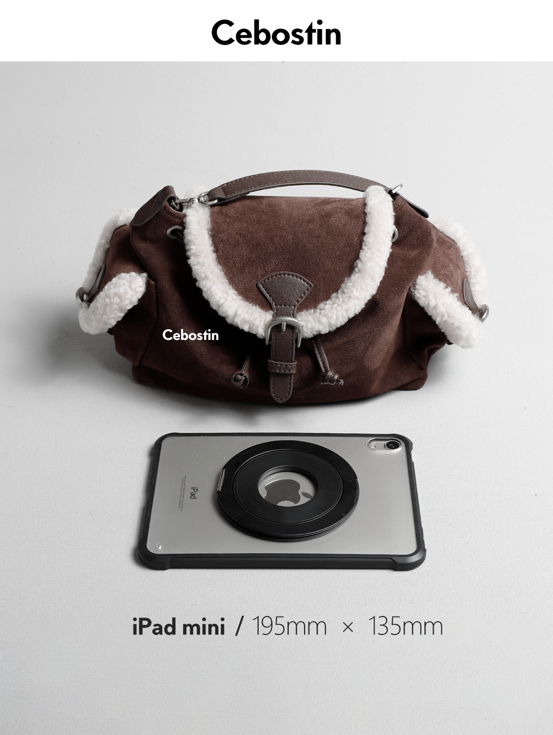 Cebostin Premium Matte Cowhide Splicing Lamb Wool Messenger Bag