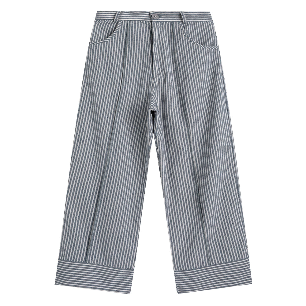 Loopsoon Vintage Striped Casual Versatile Straight Wide Leg Pants