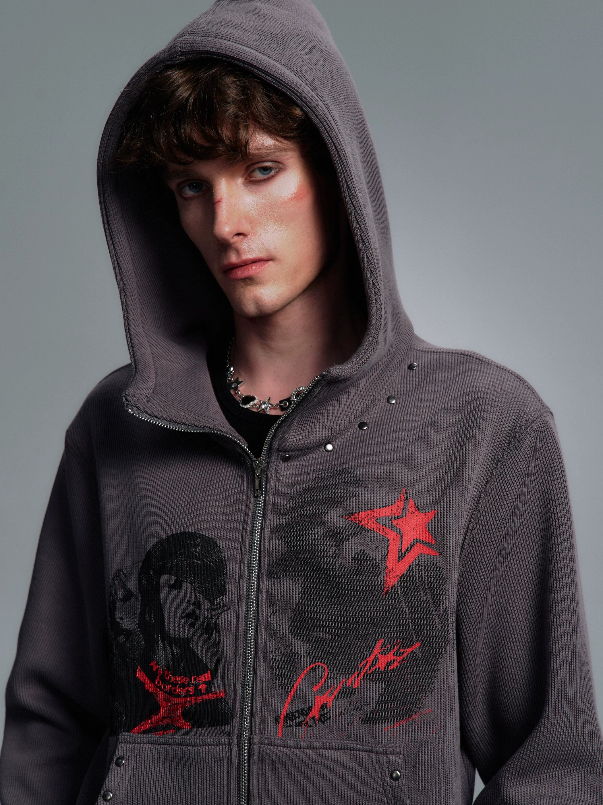 PAIKI Rivet Subculture Visual Sweater Jacket