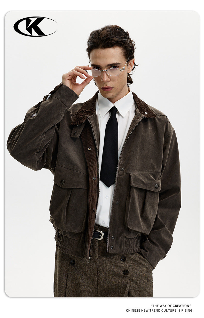 11KN Retro Plush Casual Loose Stand-up Collar Versatile Jacket