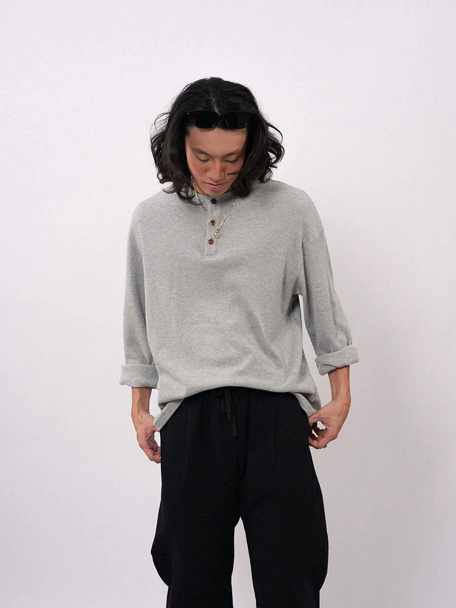 O3PARK Japanese Casual Collarless Polo Shirt