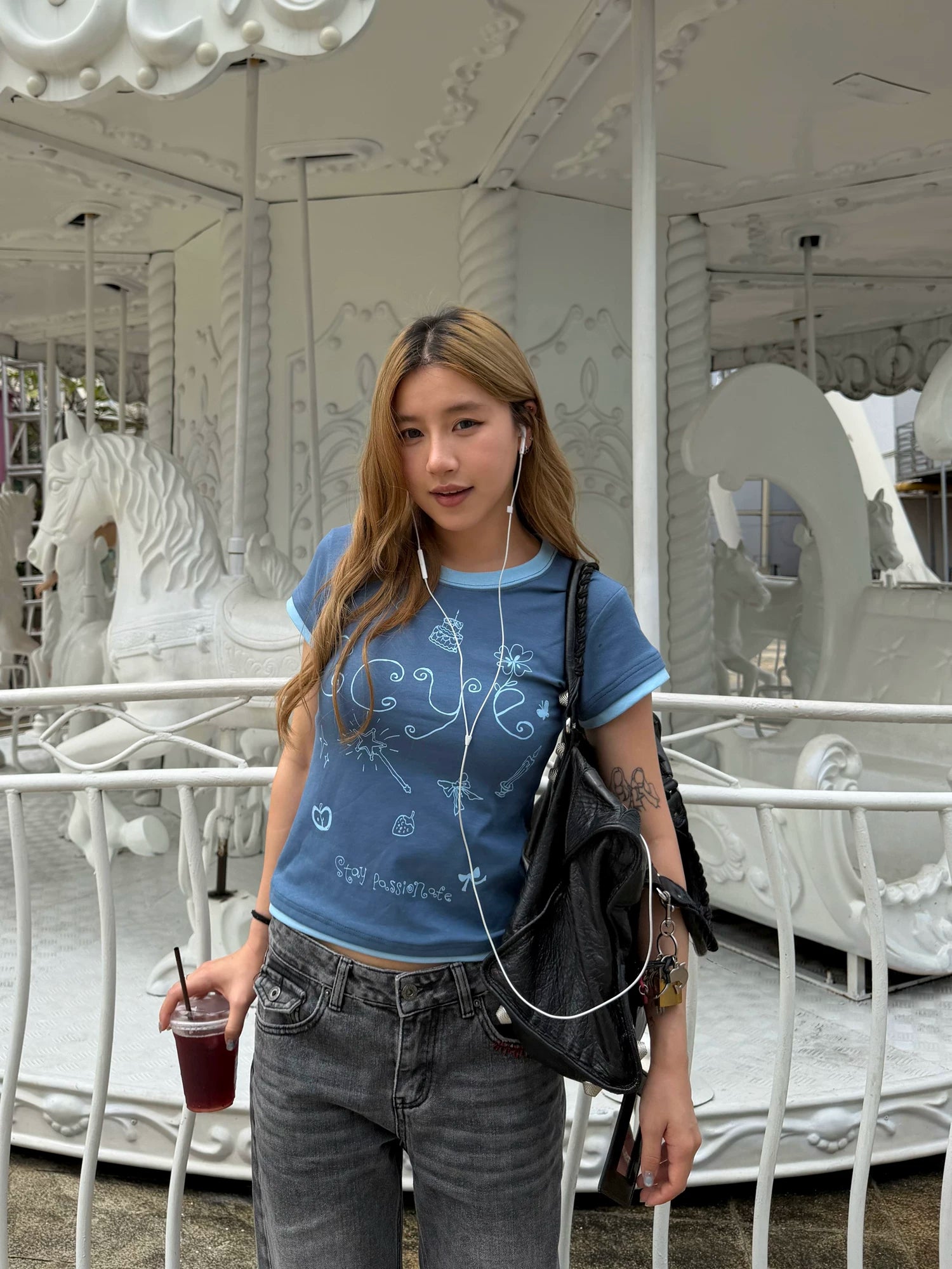 CCYE Fake Two Pieces Slim Stitching Contrasting Tee