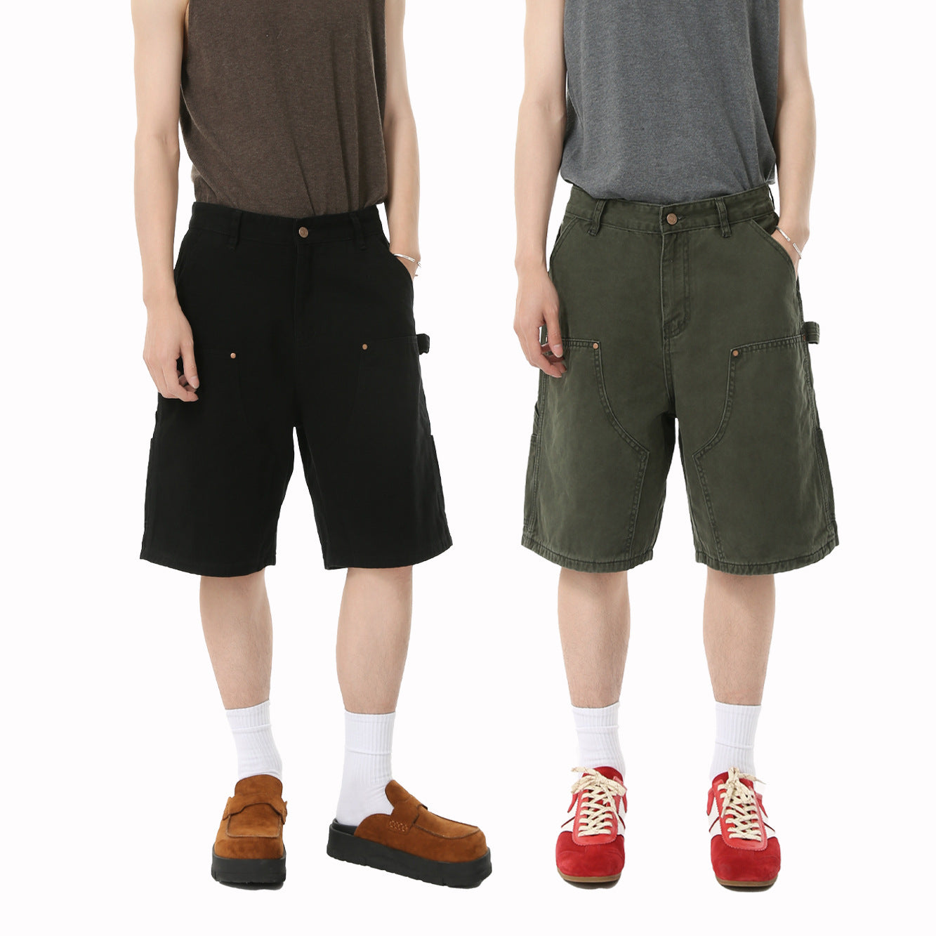 MTLCLOTHES Multi-pocket Workwear Casual Five-point Jeans