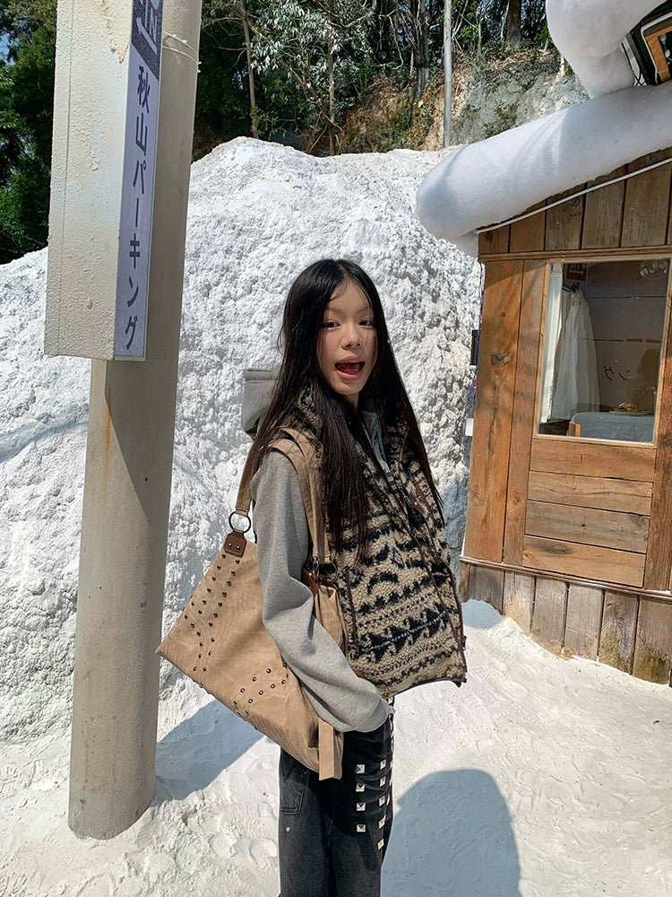 EAHO Lamb Wool Fair Island Jacquard Cotton Coat Vest