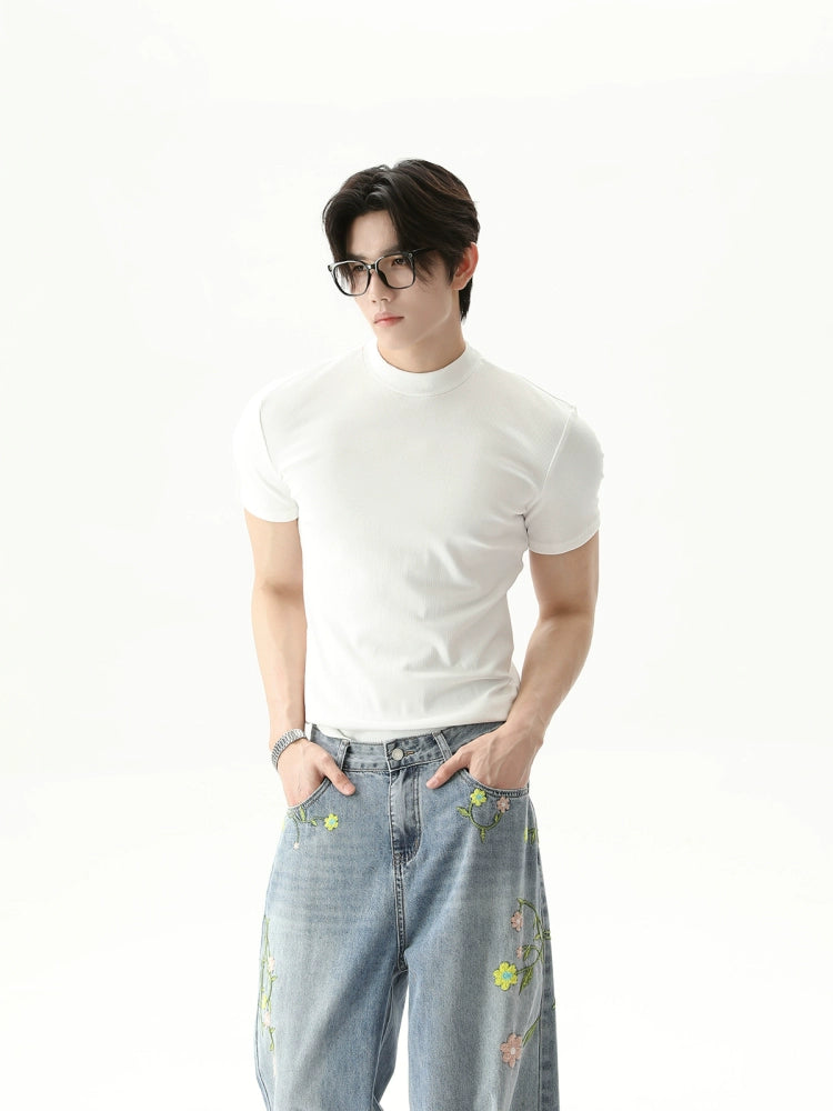 TURNTIDE Simple Semi-turtleneck Slim Tee