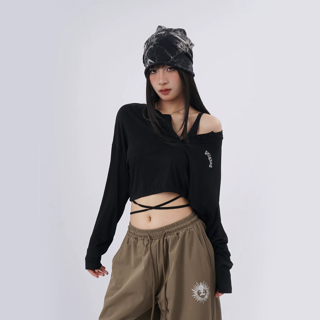 SAMUSAN Loose Lace-up Waist Loose Long Sleeves