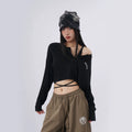 SAMUSAN Loose Lace-up Waist Loose Long Sleeves
