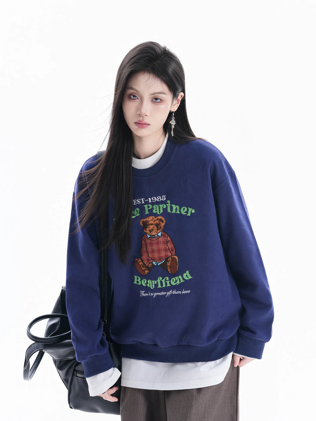 Zuocisankon Personality Cute Bear Print Long Sleeve