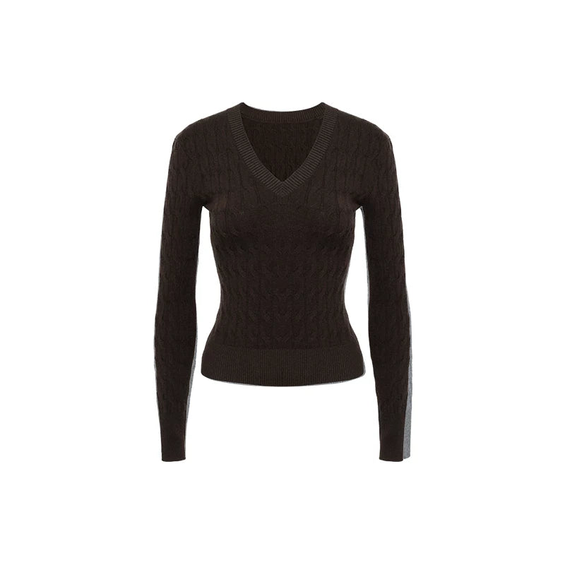 Audwyn V-neck Twisted Knitted Slim-fitting Sweater