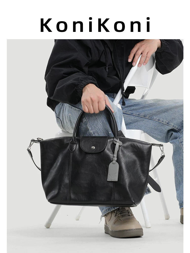 KoniKoni Leather Large Capacity Casual Messenger Bag