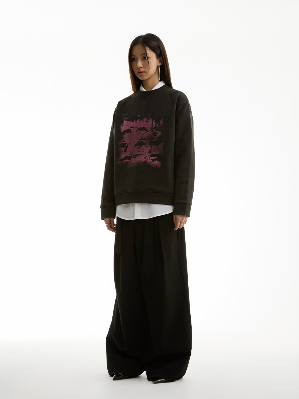 FUNKYFUN Mottled Old Printed Loose Sweater