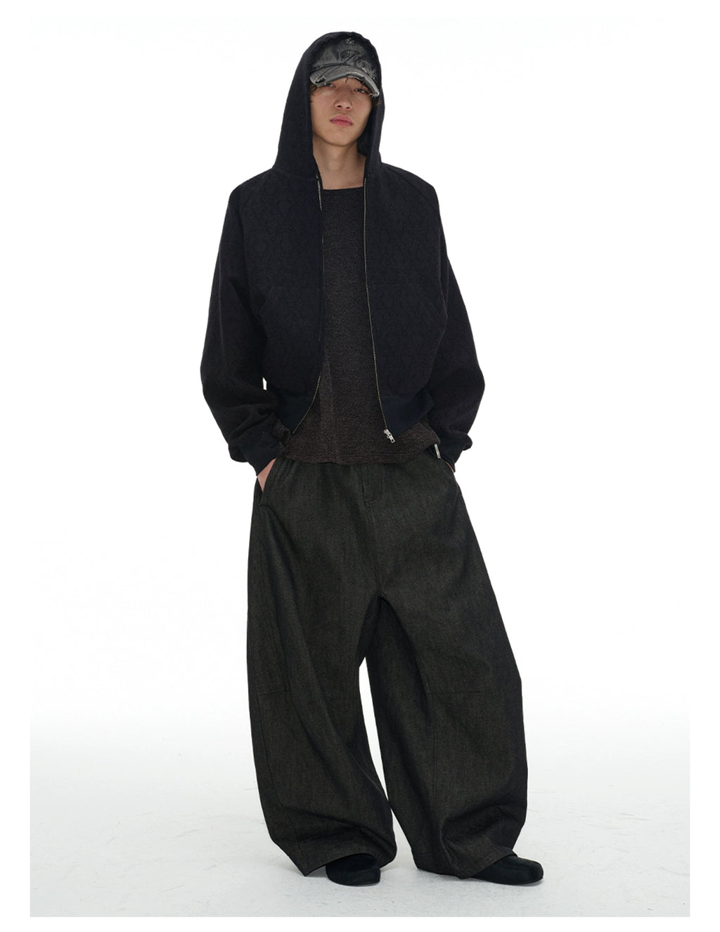 JCAESAR Double Side Seam Structure Wide Scimitar Profile Jeans