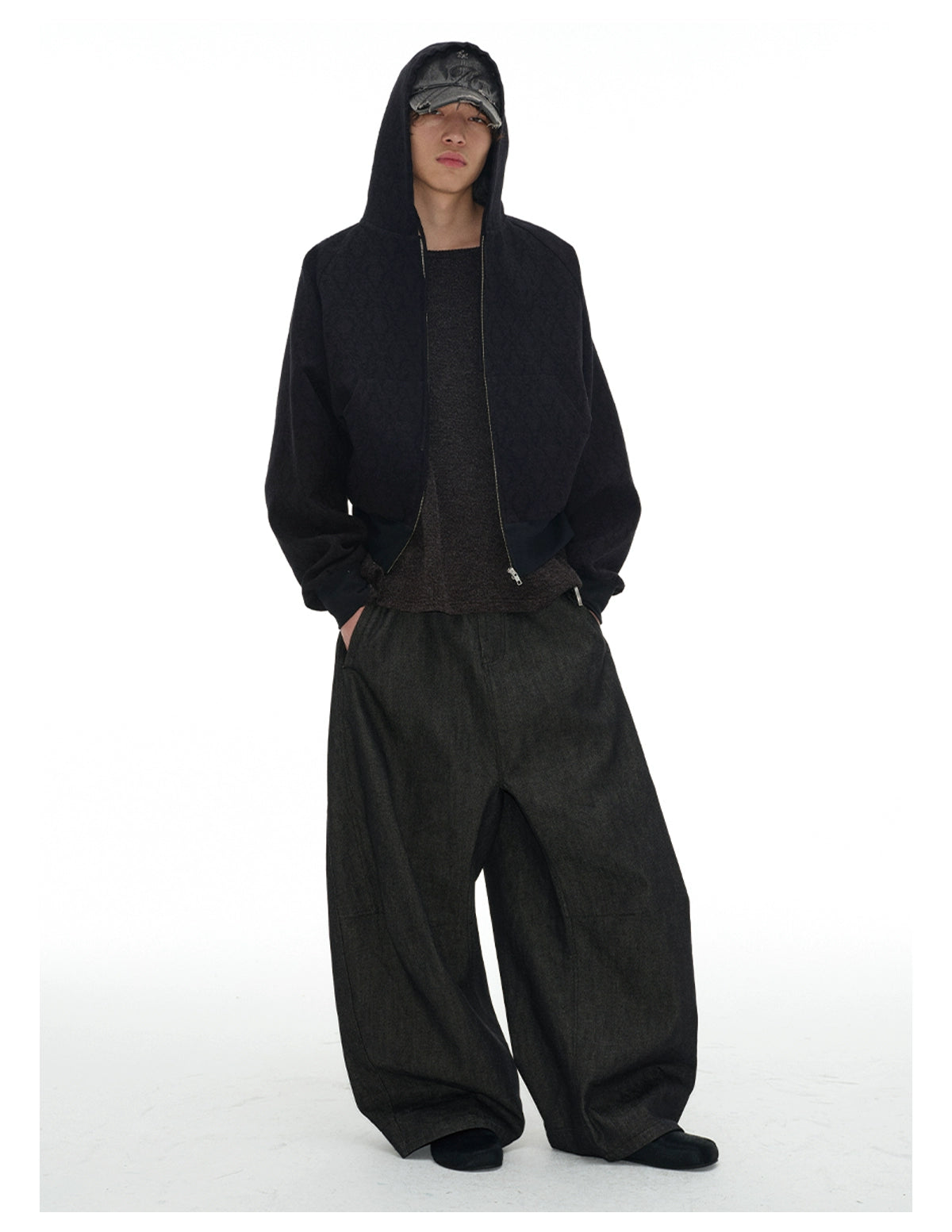 JCAESAR Double Side Seam Structure Wide Scimitar Profile Jeans