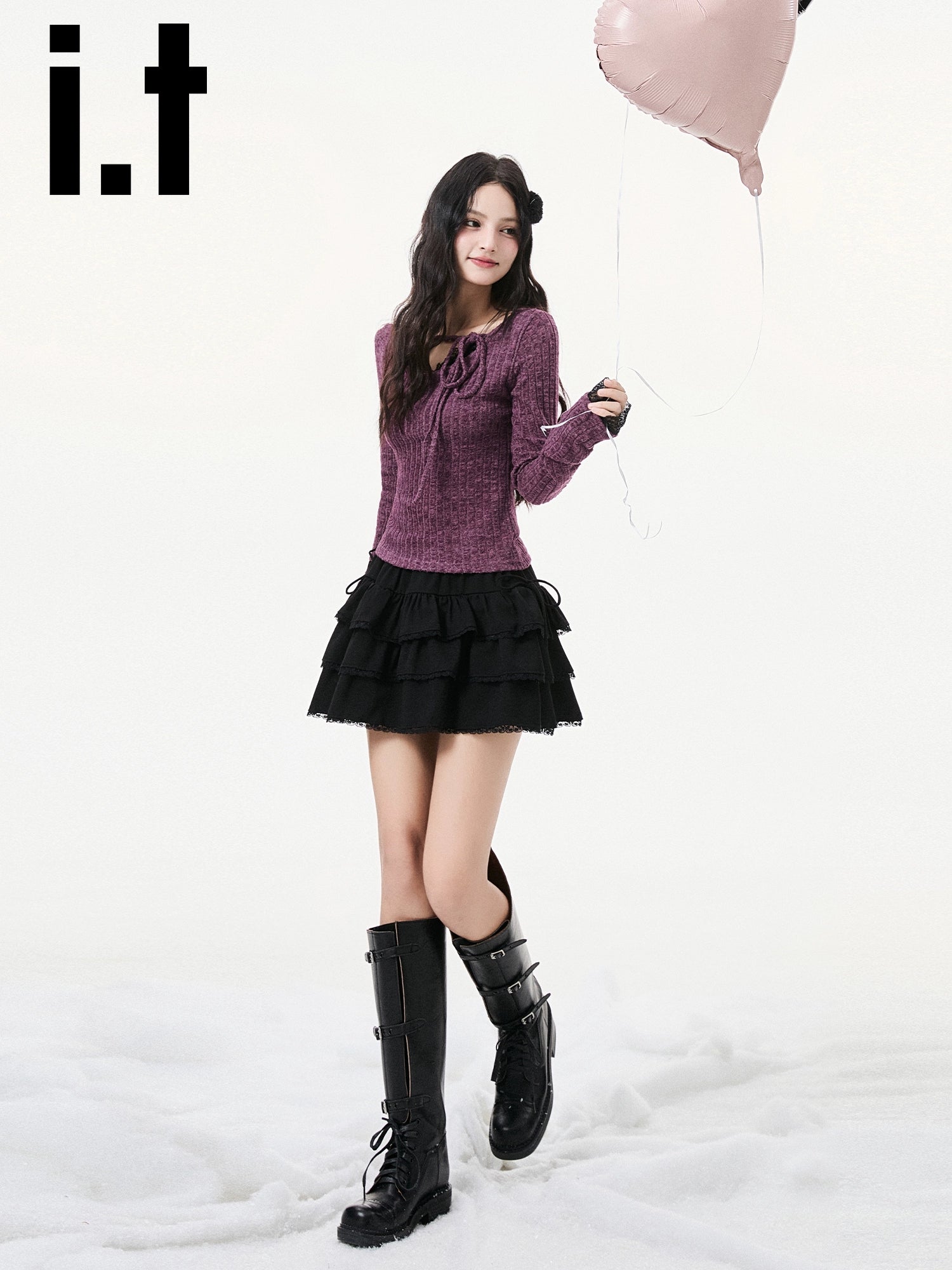 IT: CHOCOOLATE Lace Stitched Horn-sleeved Wool Knitted Sweater