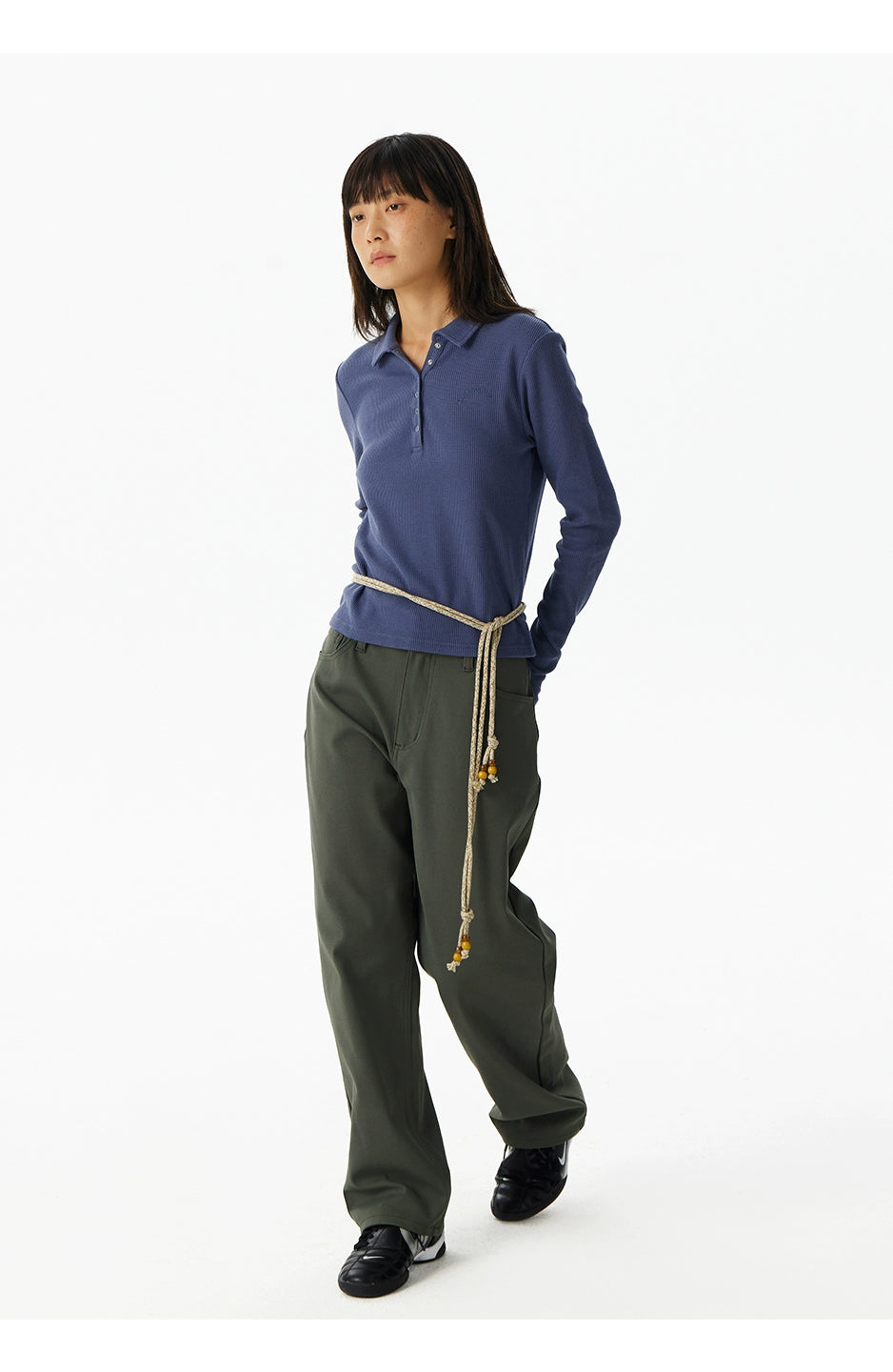 CryingCenter Quick-drying Waffle Shoulder Slim-fit Long Sleeve Polo Shirt