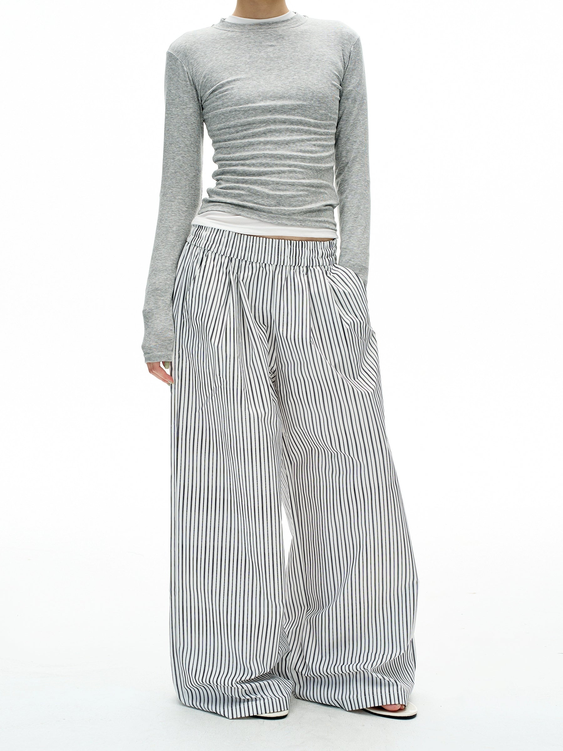 MADWITCH Vintage Lazy Striped Elastic Waist Casual Pants