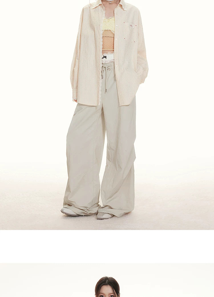 IMONE Hot Diamond Lace Striped Shirt