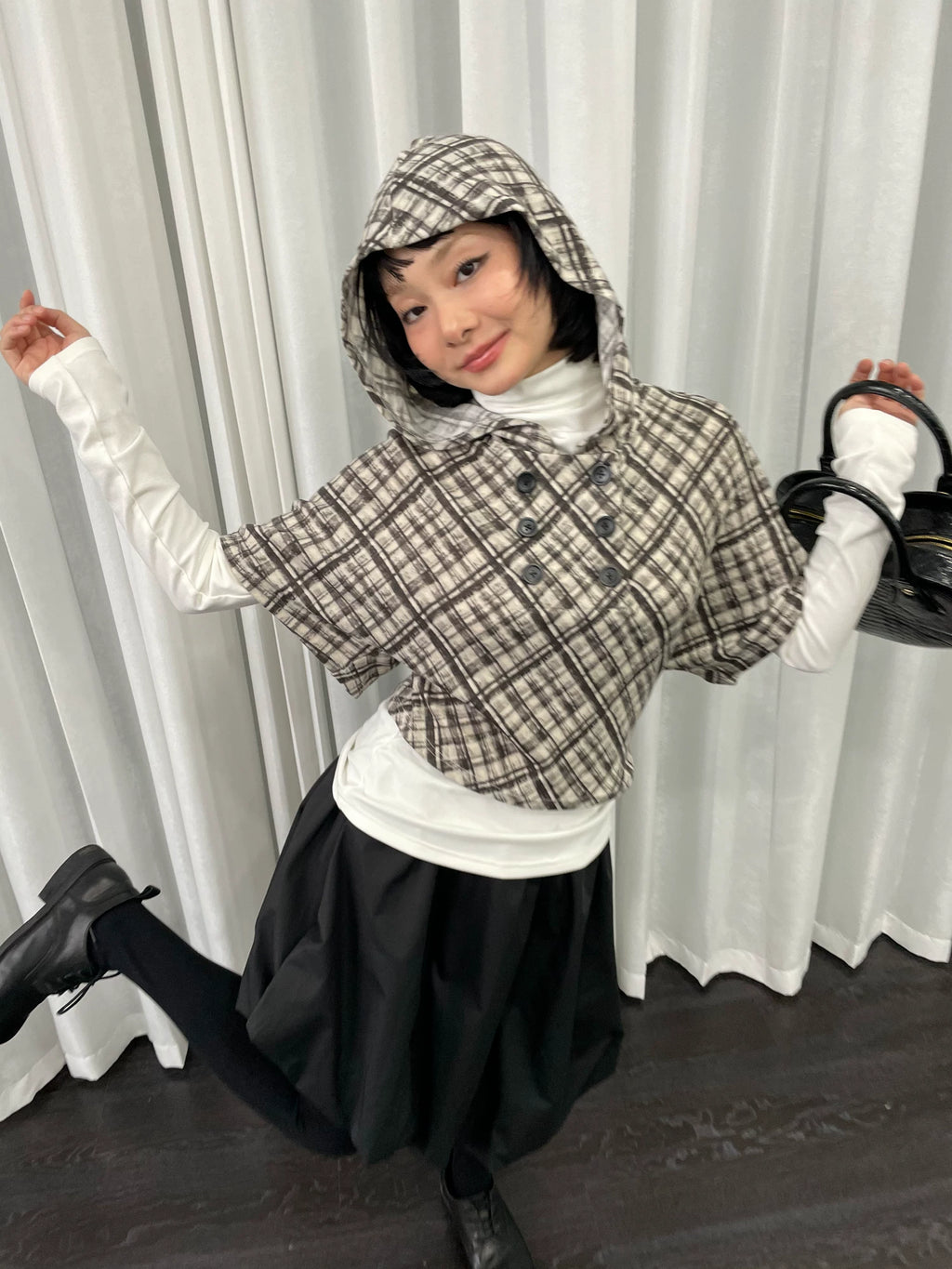 Loosesmell Striped Stacked Hooded Short-sleeved Sweater Jacket