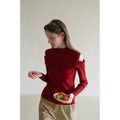 EGGKA Semi-turtleneck Wavy Edge Off-the-shoulder Long-sleeved Knitted Sweater