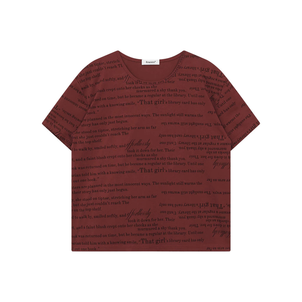 FUNKYFUN Full Print Poster Text Loose Casual Tee