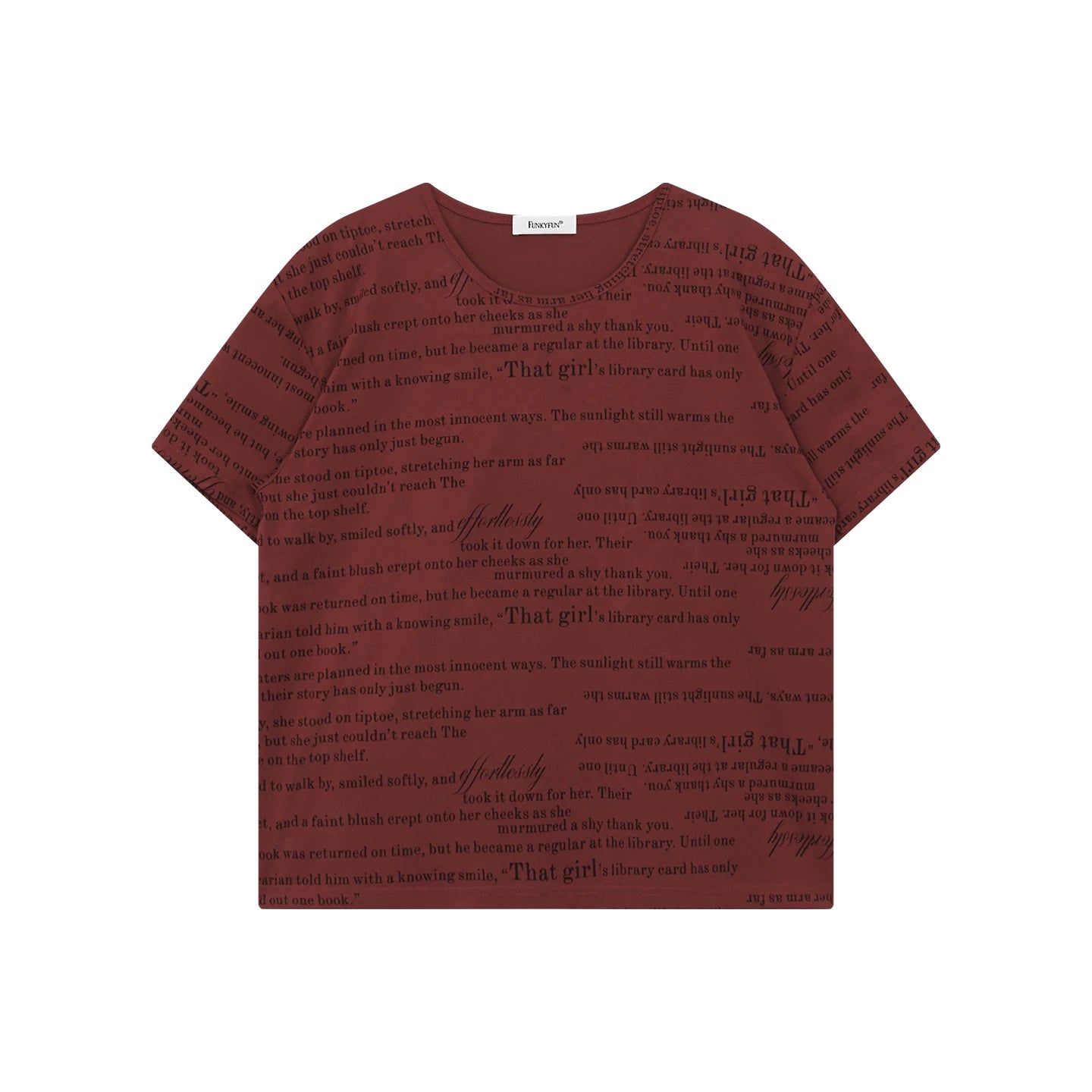 FUNKYFUN Full Print Poster Text Loose Casual Tee