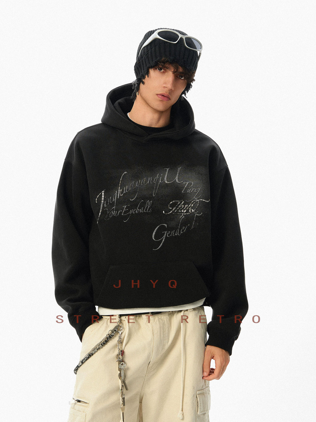 JHYQ Retro Letter Print Hooded Sweater