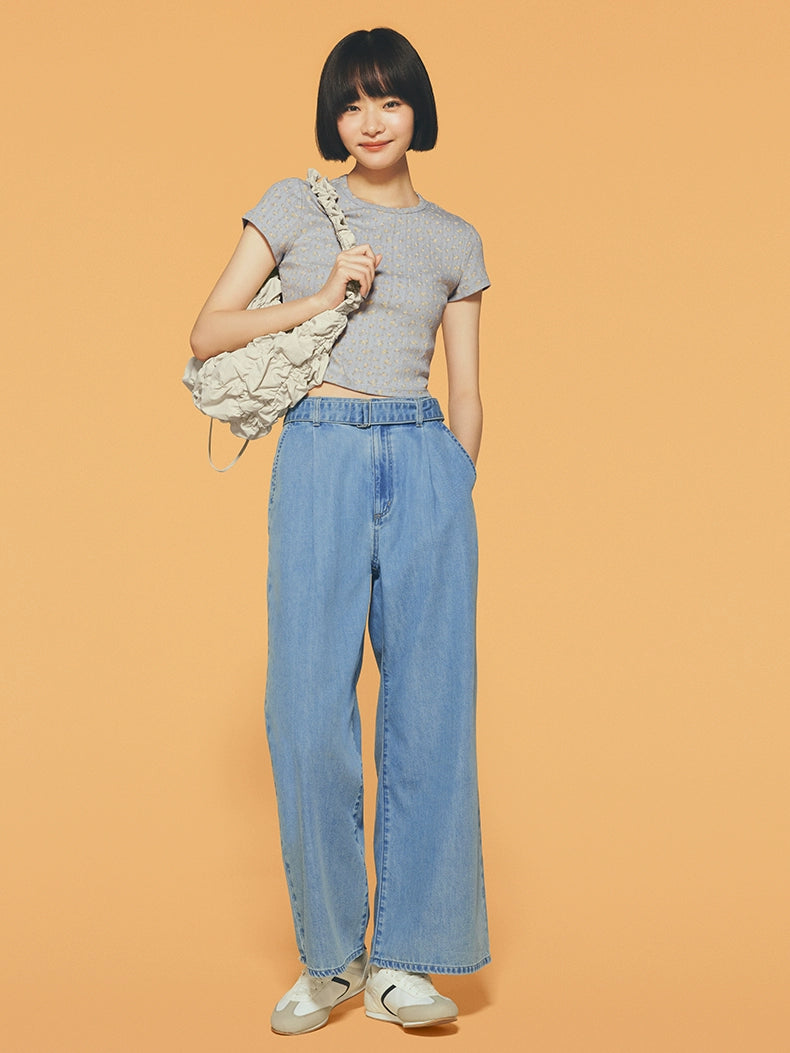 GU Lightweight Belt Wide Leg Casual Jeans