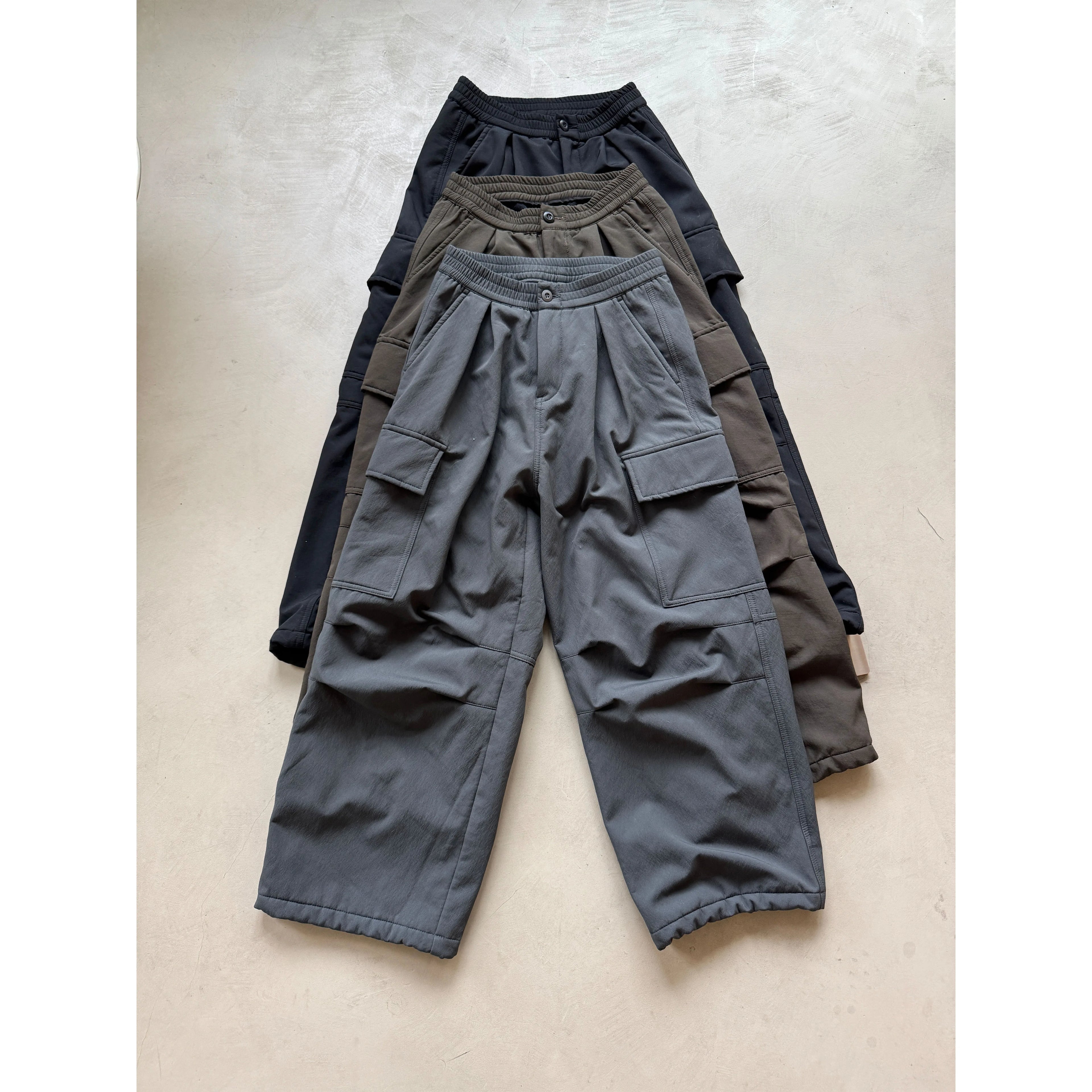 Anniehall Fleece Thickened Large Pocket Vintage Thermal Pants