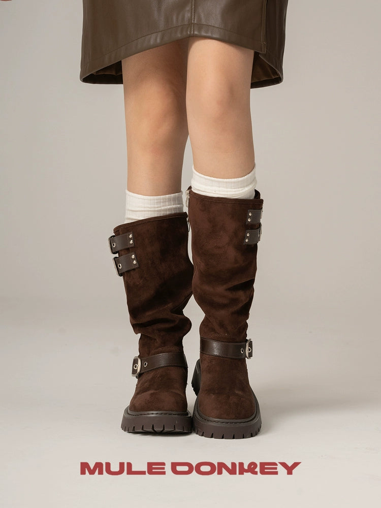 Donkey Suede Over Knee Belt Buckle Western Boots