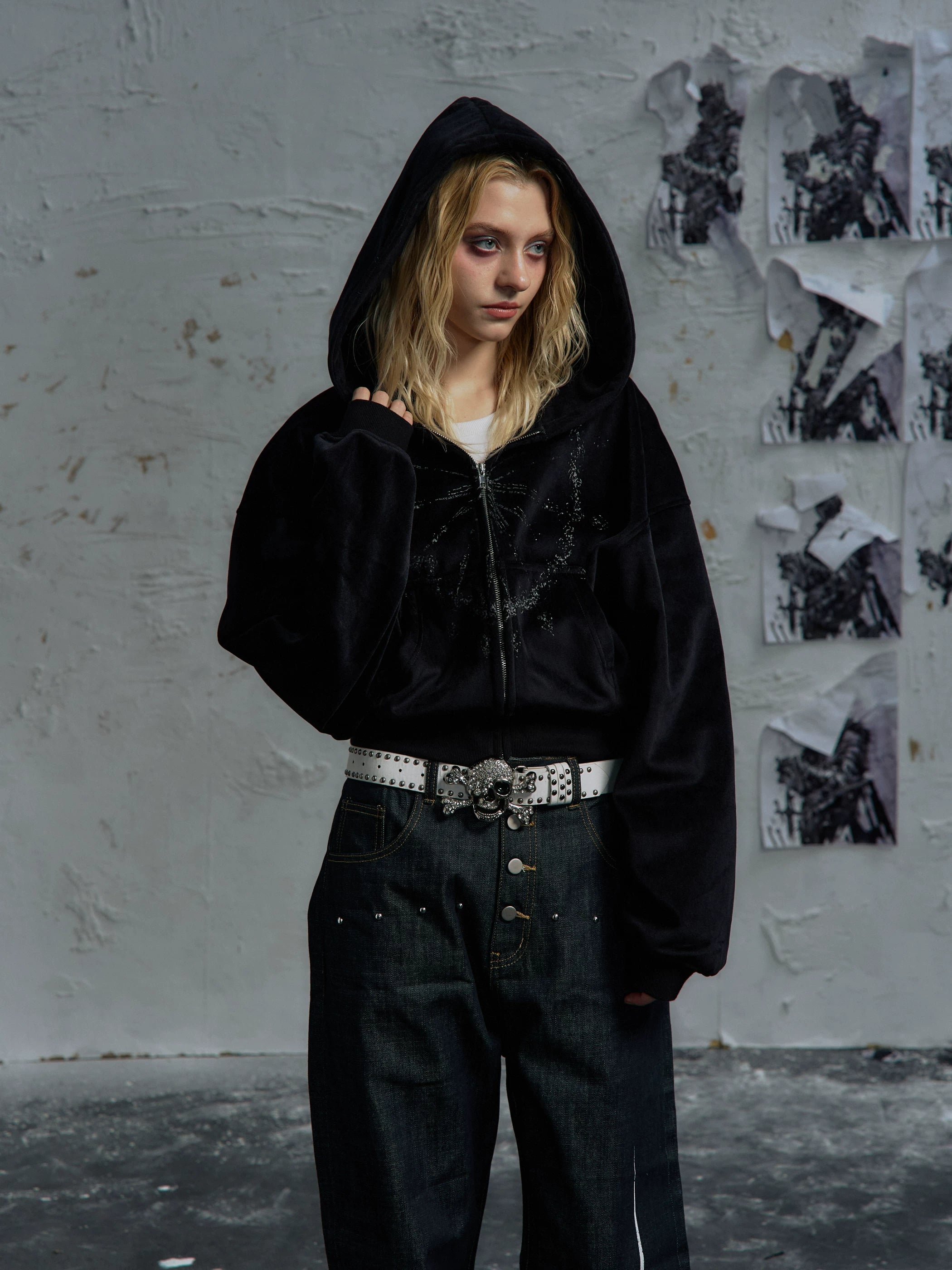 PAIKI Bright Wizard Hat Velvet Hooded Zip Sweater