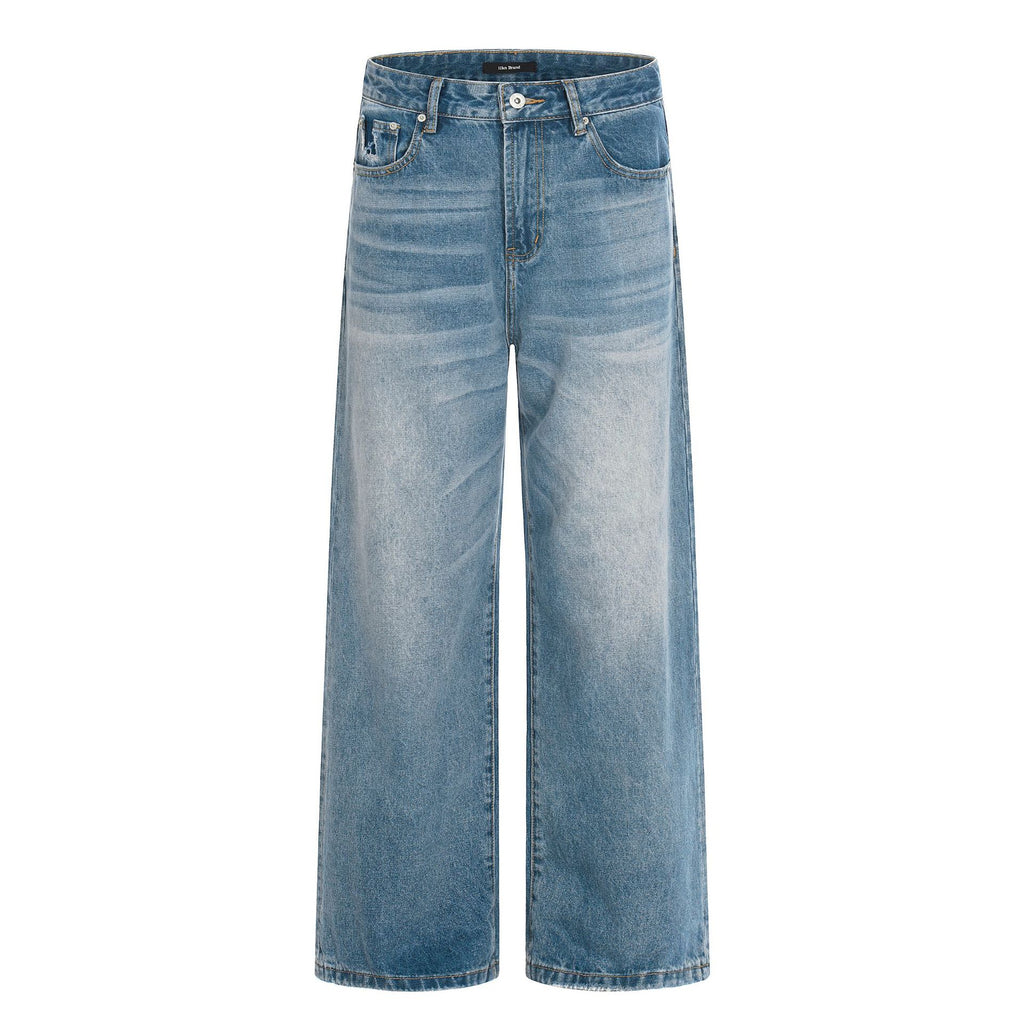 11KN retro washed blue straight wide-leg jeans pants