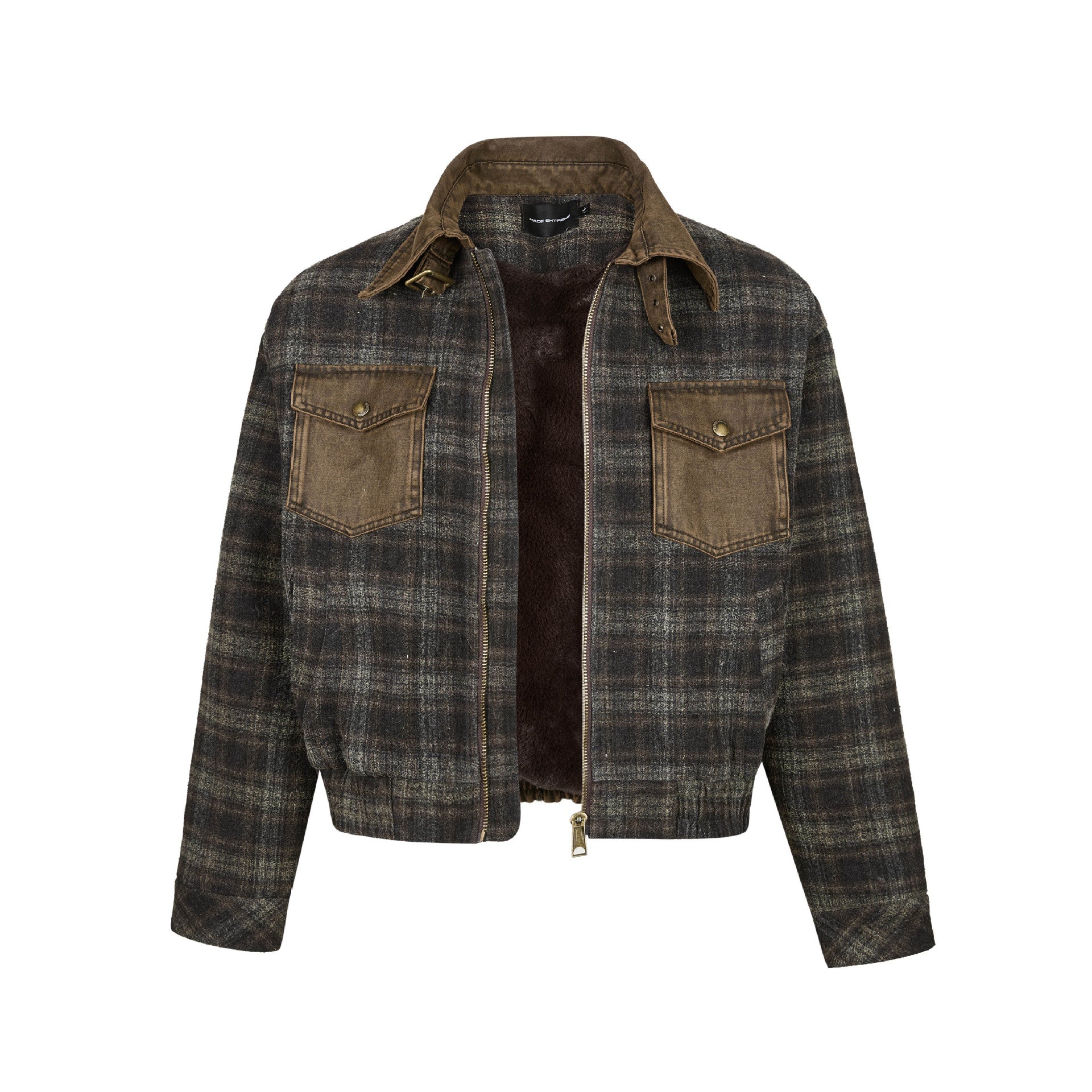 EME Vintage Flannel Checkered Short Jacket