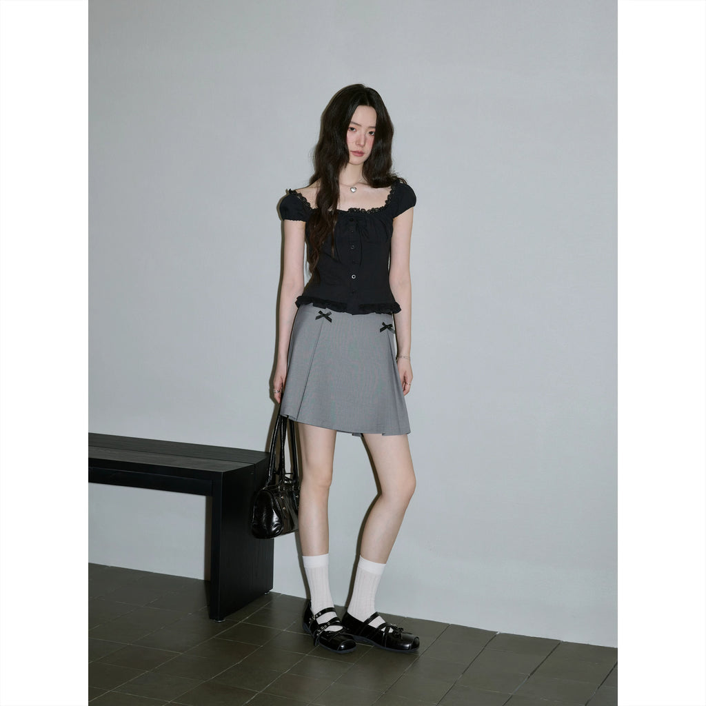 XUJING Square Neck Lace Slim Waist Tee