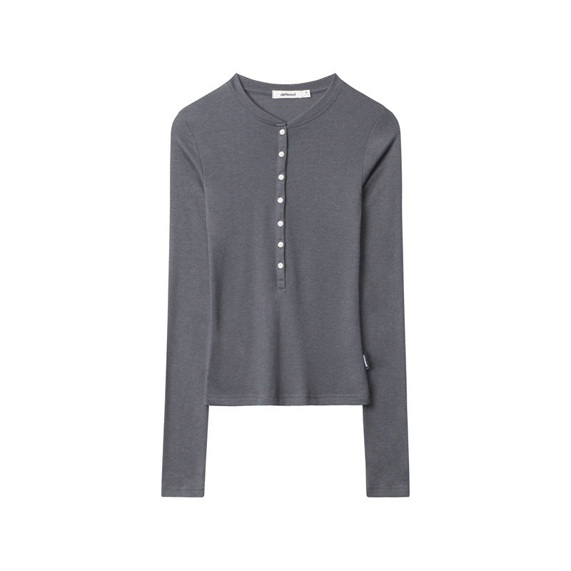 Nariele Button Design Slim Fit Crew Neck Long Sleeve