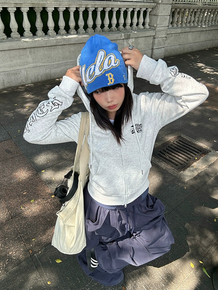 EAHO Vintage Elastic Waist Multi-Pocket Wide Leg Casual Pants