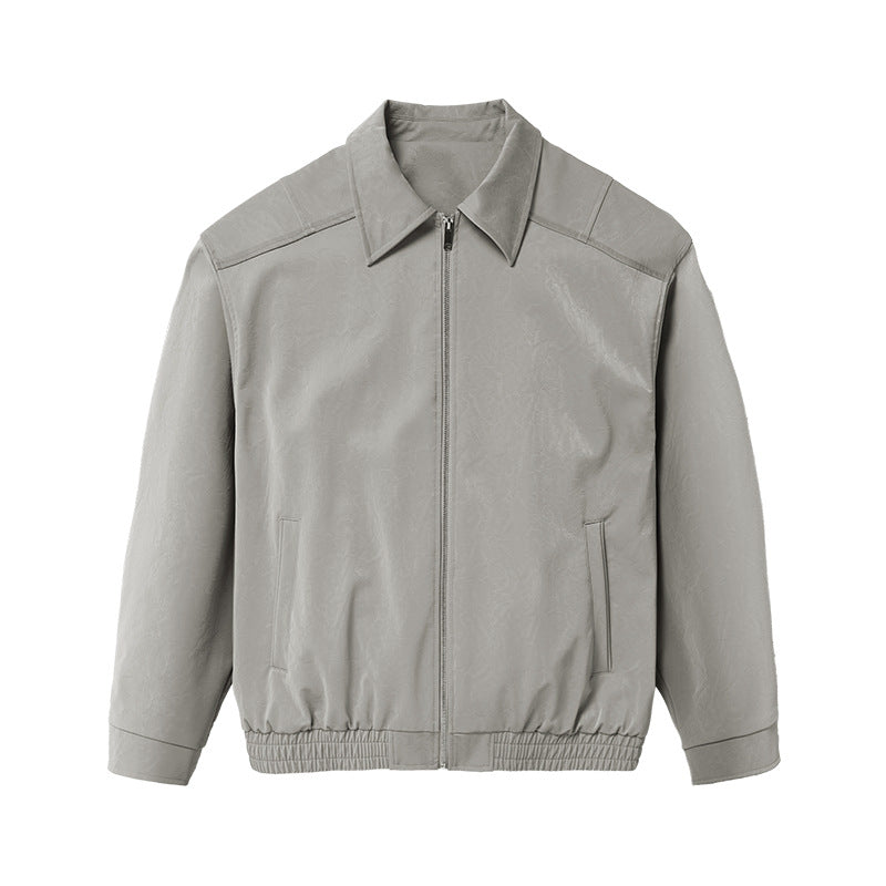 Inflation Vintage Wrinkled Leather Zip-up Jacket