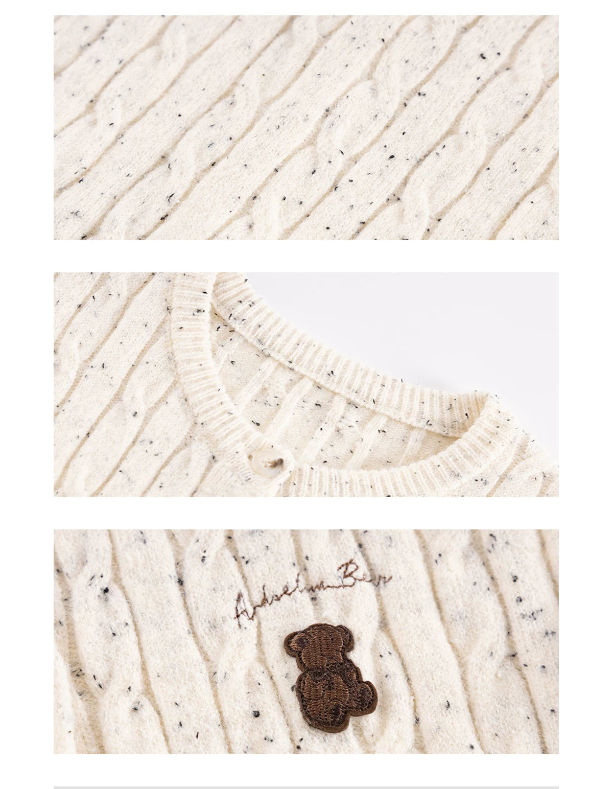 Ariseism Vintage Bear Crew Neck Knitted Cardigan Sweater