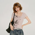 Girlyhalo Vintage Large Crewneck Shoulder-length Slim Tee