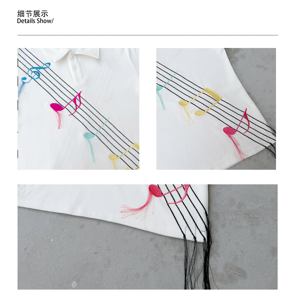 CHAI Color Music Note Five-line Sheet Music Embroidery Polo Tee