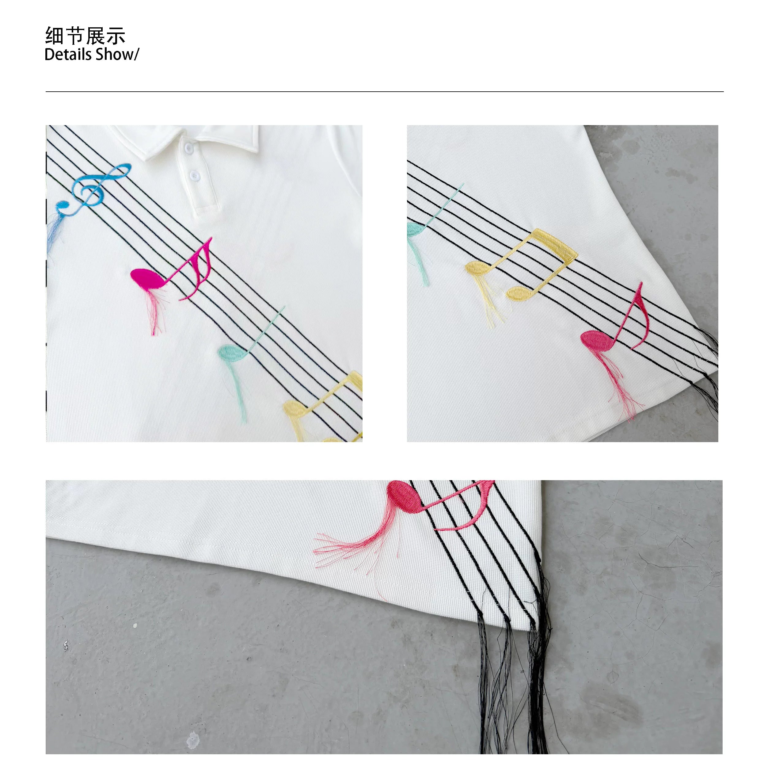 CHAI Color Music Note Five-line Sheet Music Embroidery Polo Tee