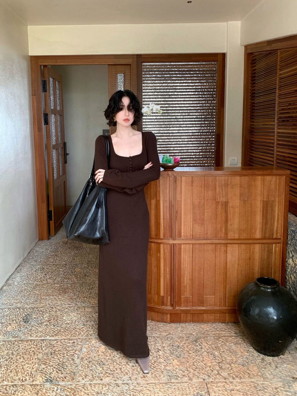 KELIFAN Retro Raccoon Velvet Long Dress